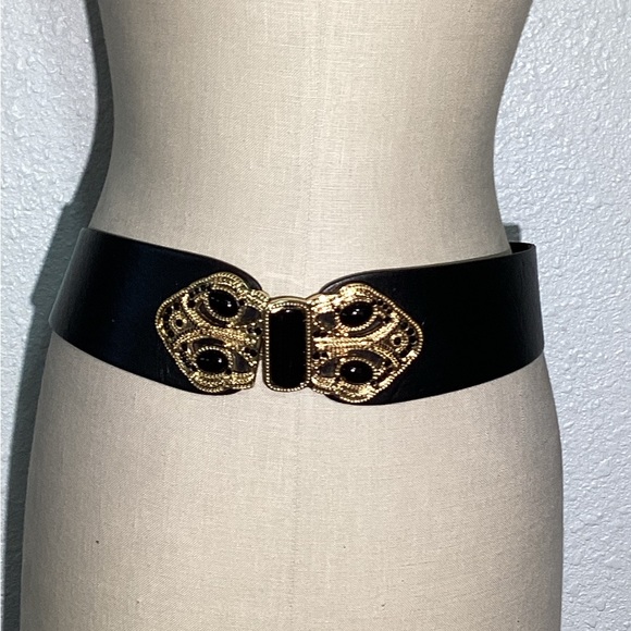 Chico’s black elastic faux leather belt size large - Picture 4 of 8